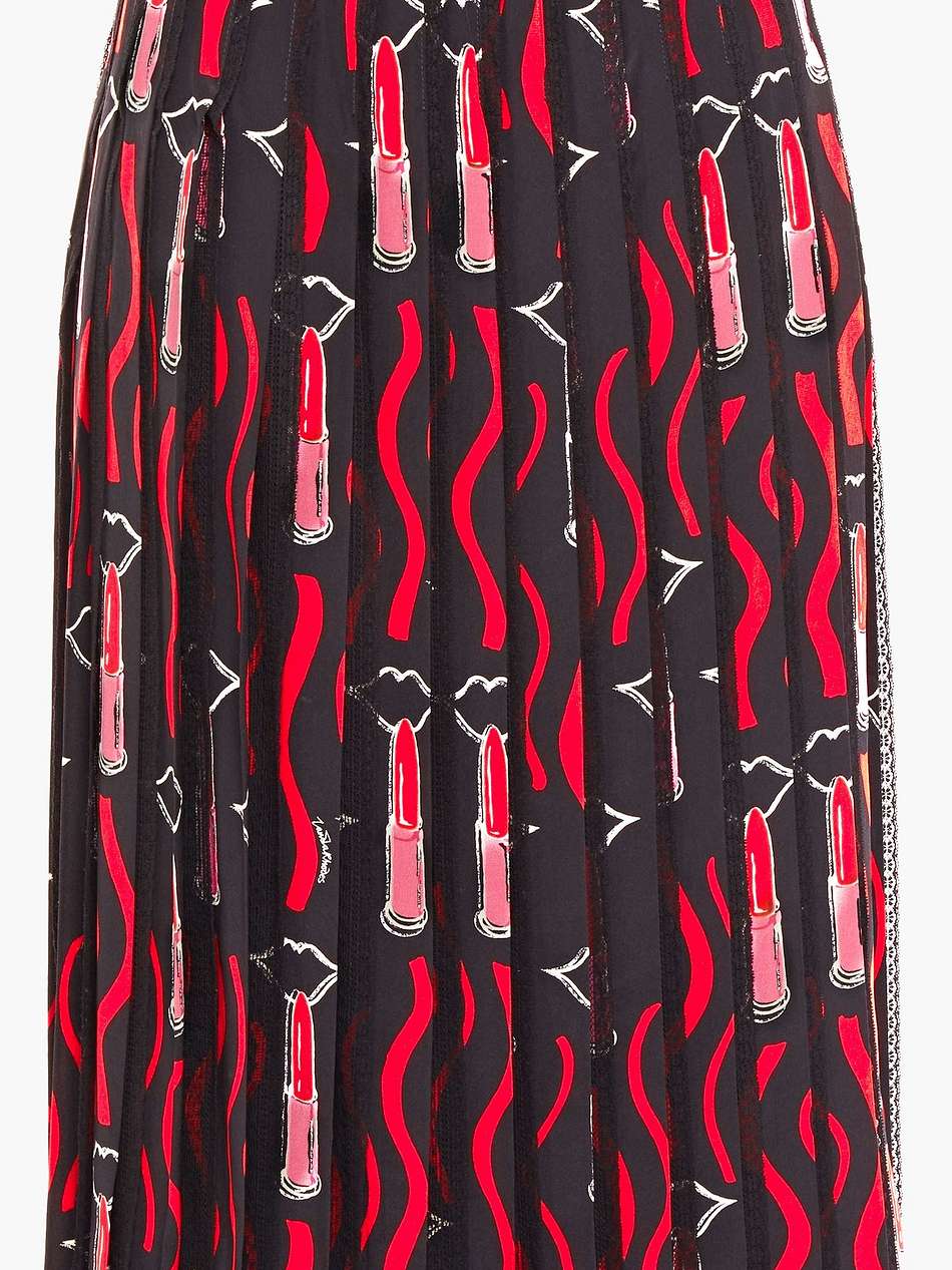 pleated printed silk crepe de chine skirt