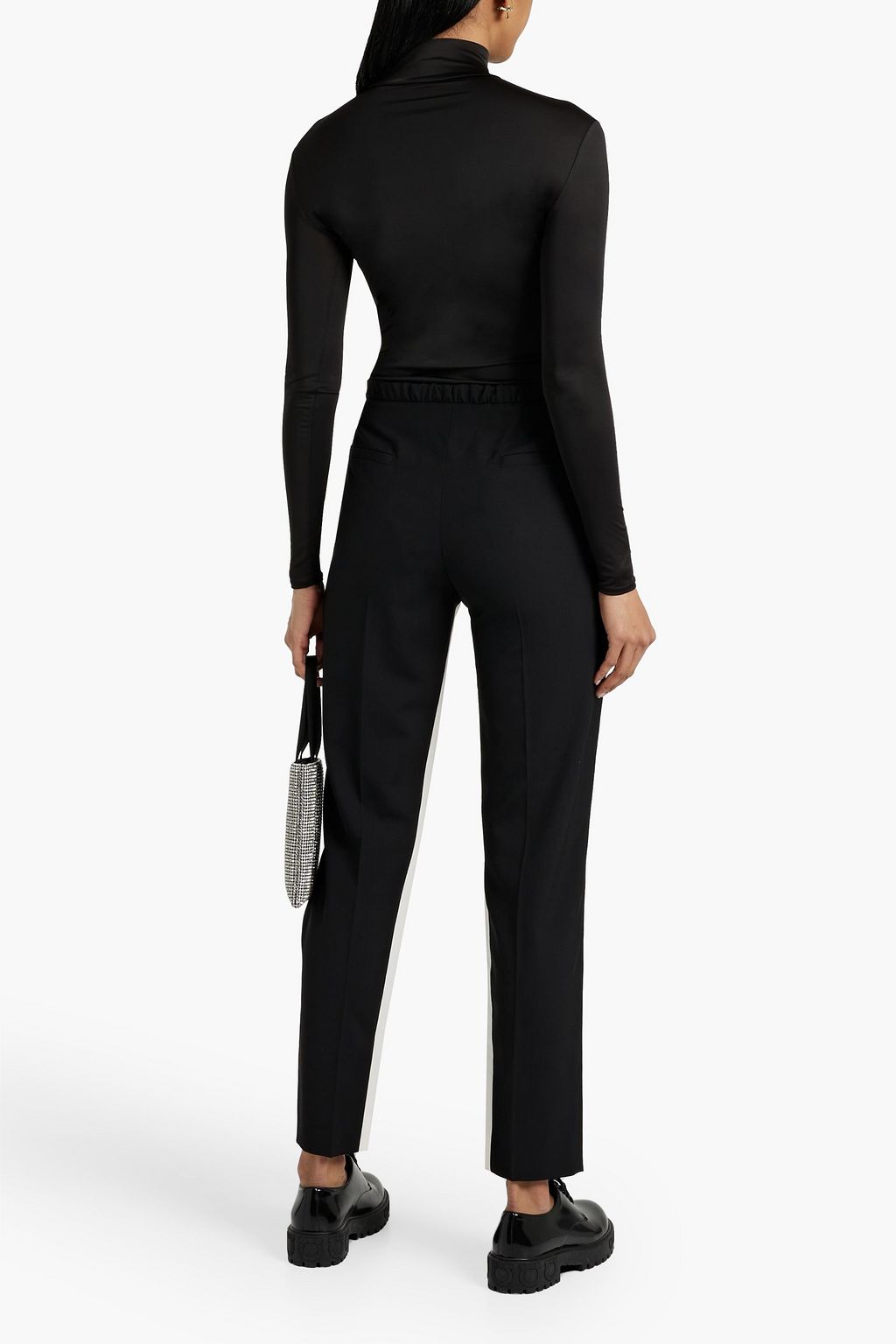 PRADA Silk-trimmed wool-crepe tapered pants