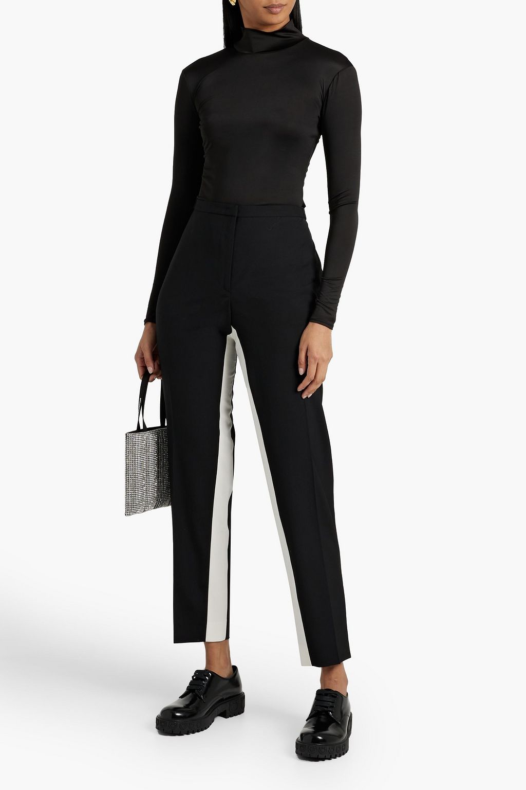 PRADA Silk-trimmed wool-crepe tapered pants