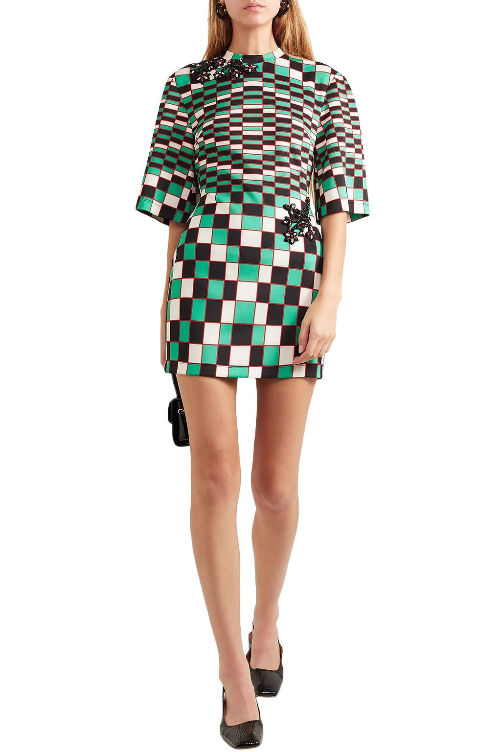 CHRISTOPHER KANE Embellished checked stretch-scuba mini dress