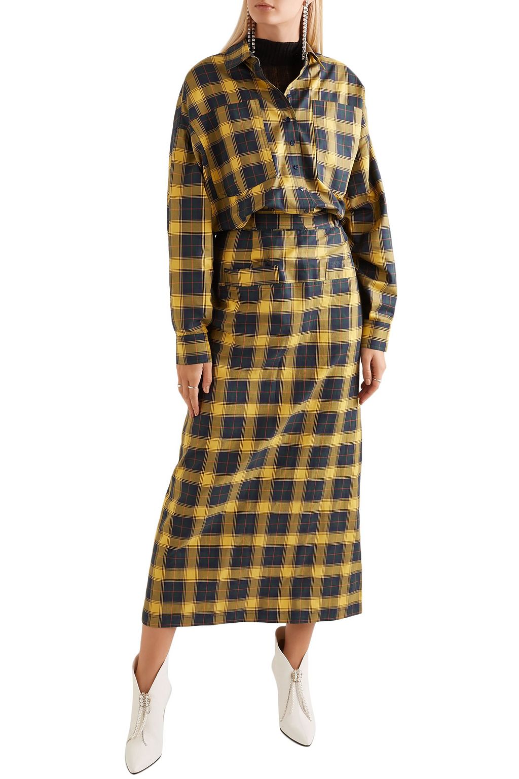 THE ATTICO Checked cotton midi shirt dress