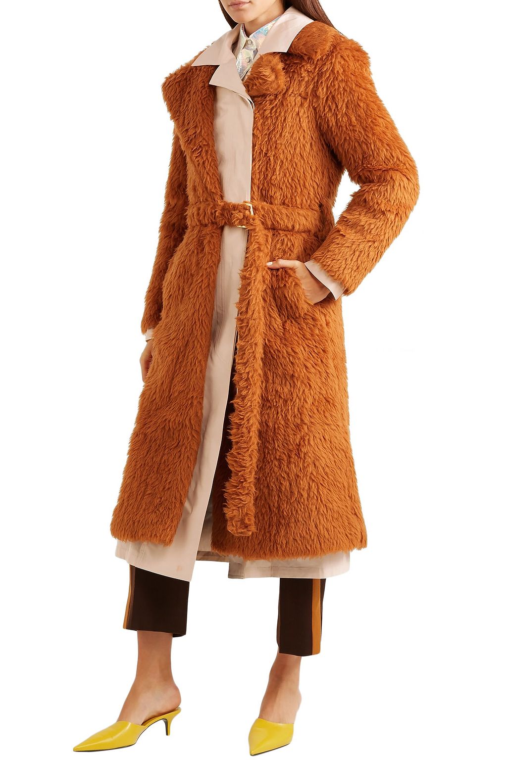 SIES MARJAN Mamie layered faux shearling and cotton-canvas trench coat