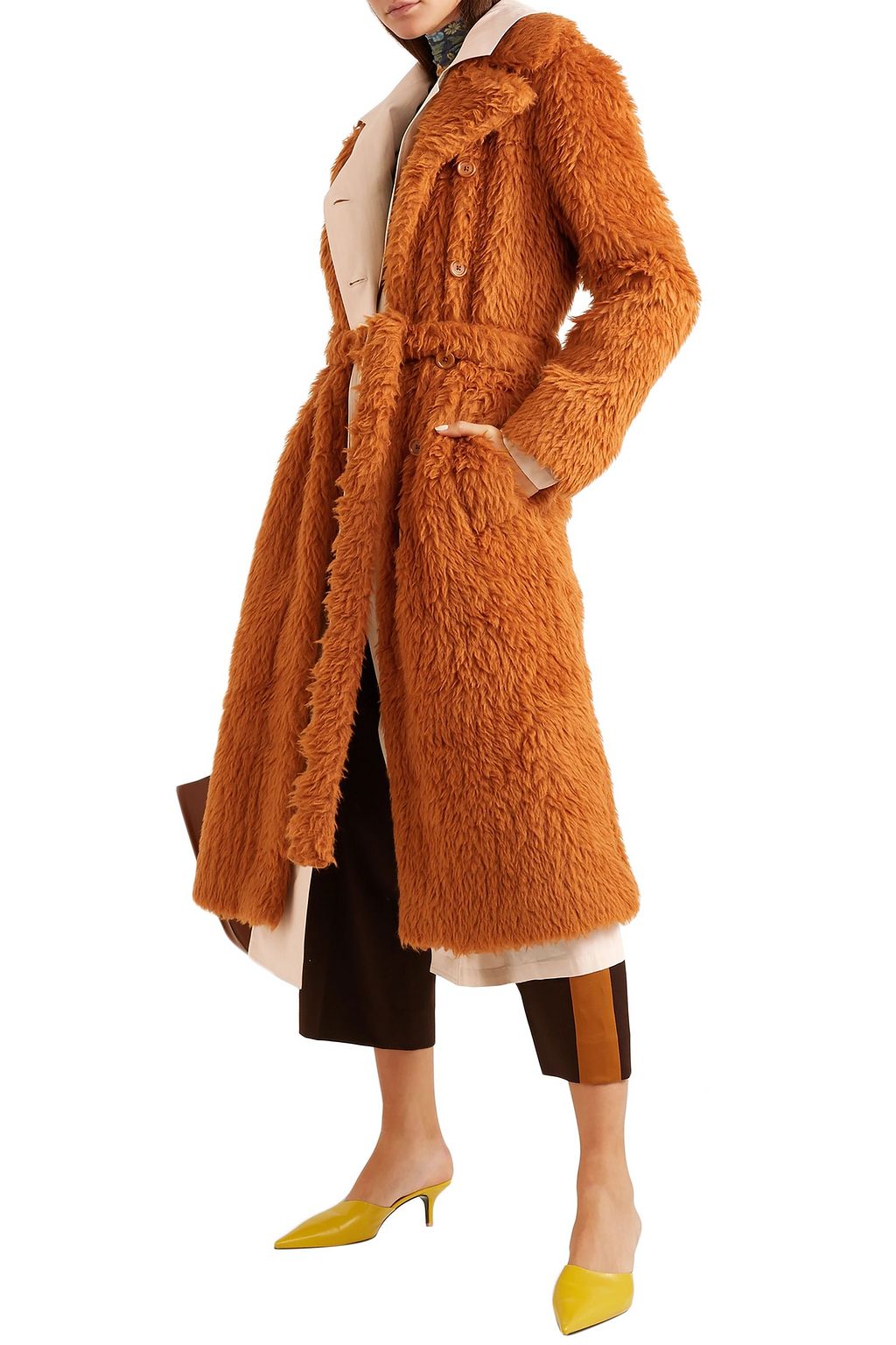 SIES MARJAN Mamie layered faux shearling and cotton-canvas trench coat