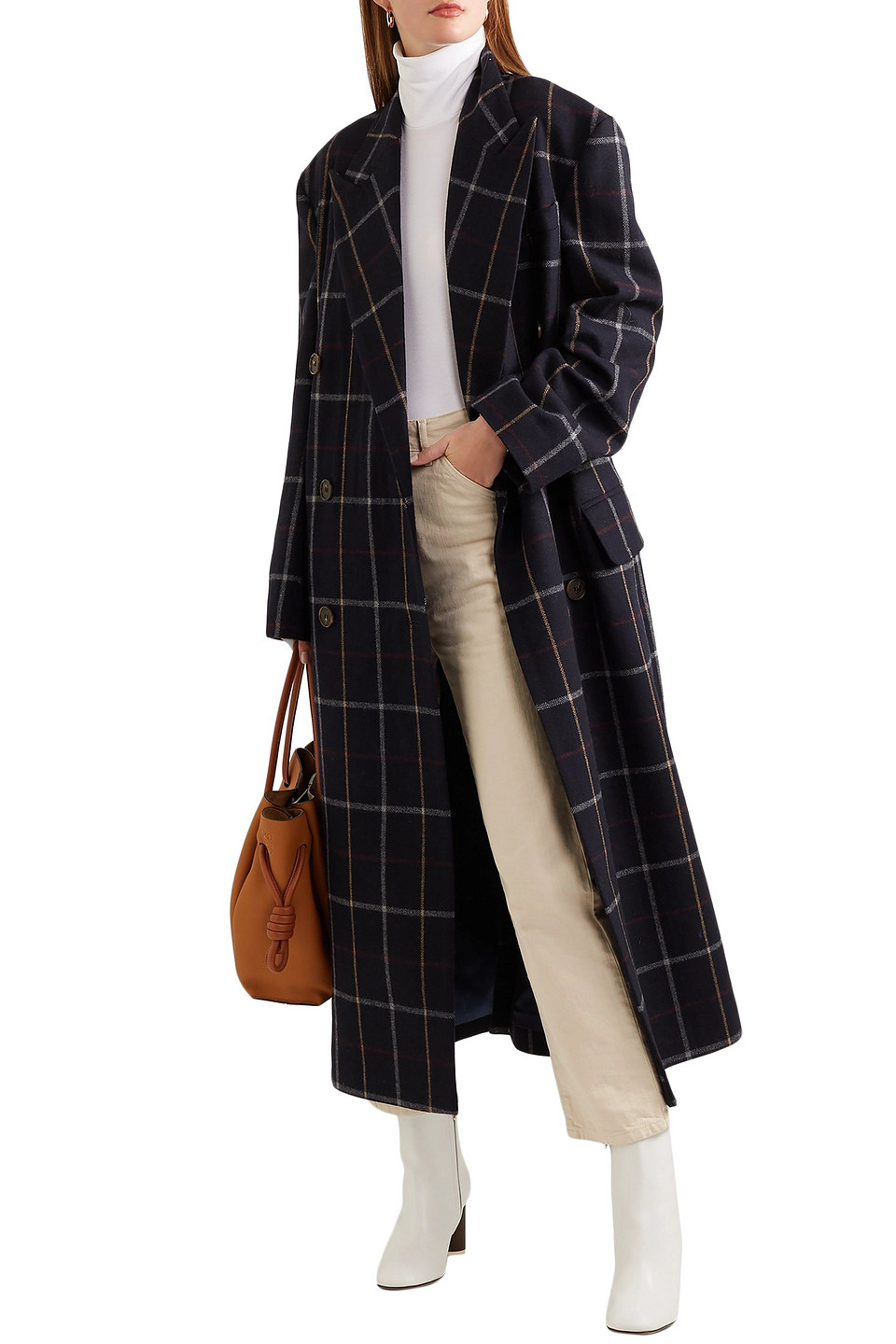 A.w.a.k.e. Double-breasted Checked Wool-blend Coat In Blue