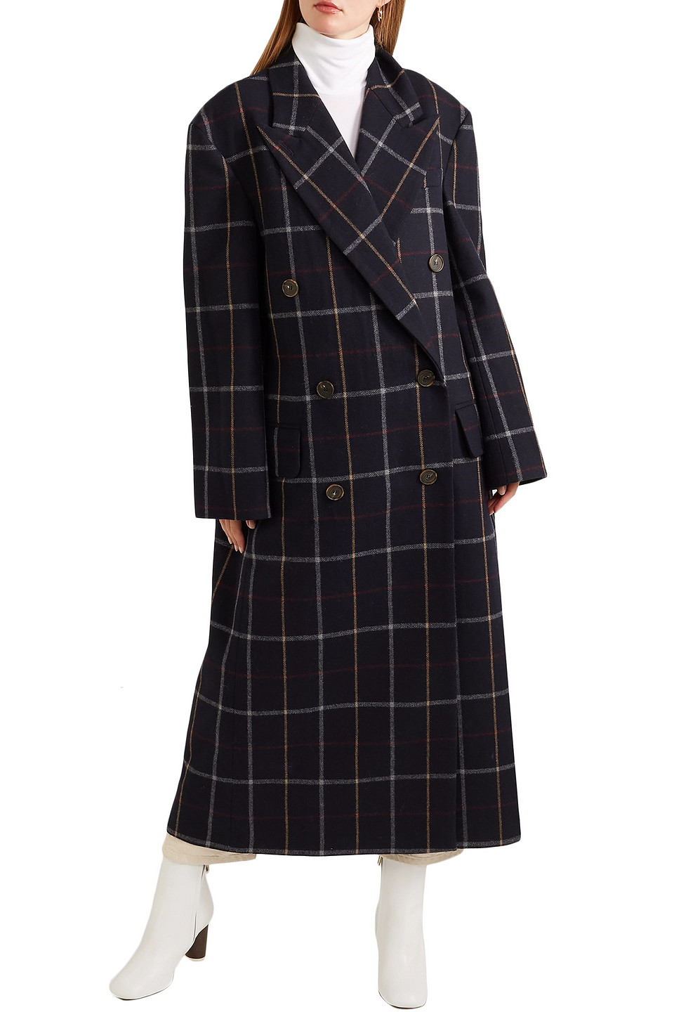 A.w.a.k.e. Double-breasted Checked Wool-blend Coat In Blue