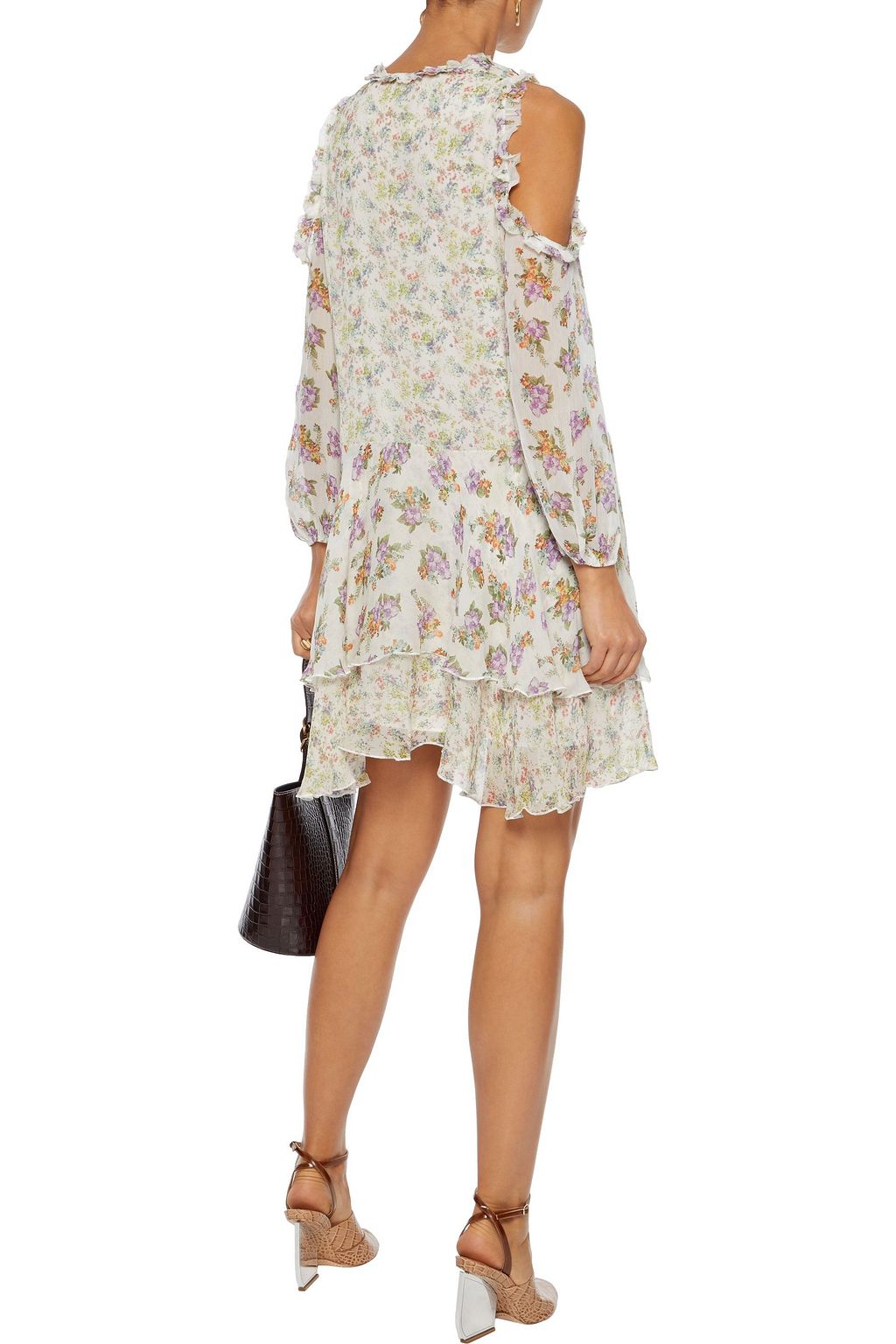 ALICE + OLIVIA Glynda cold-shoulder tiered floral-print crinkled chiffon mini dress
