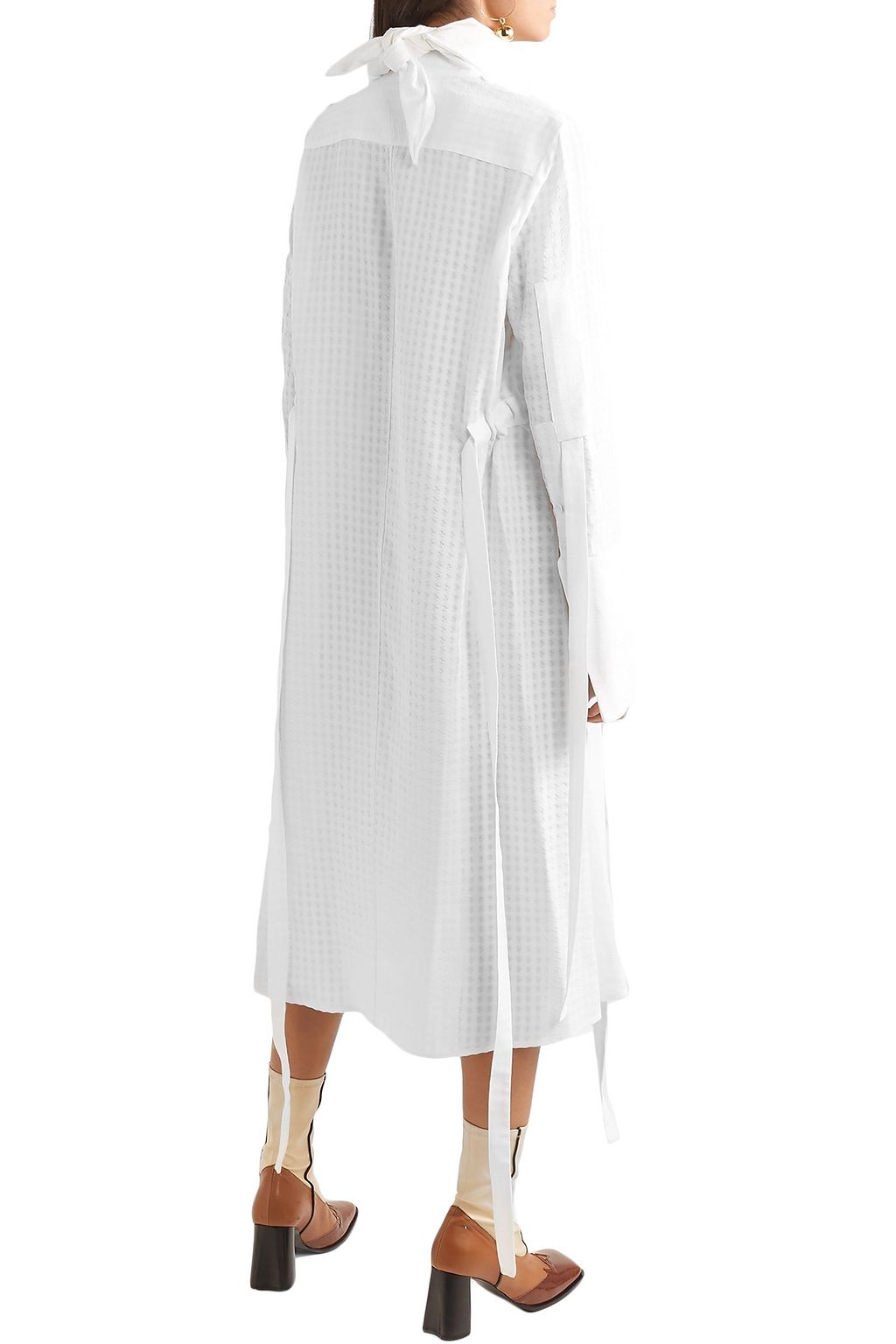 ELLERY Zeni tie-detailed cloqué midi shirt dress