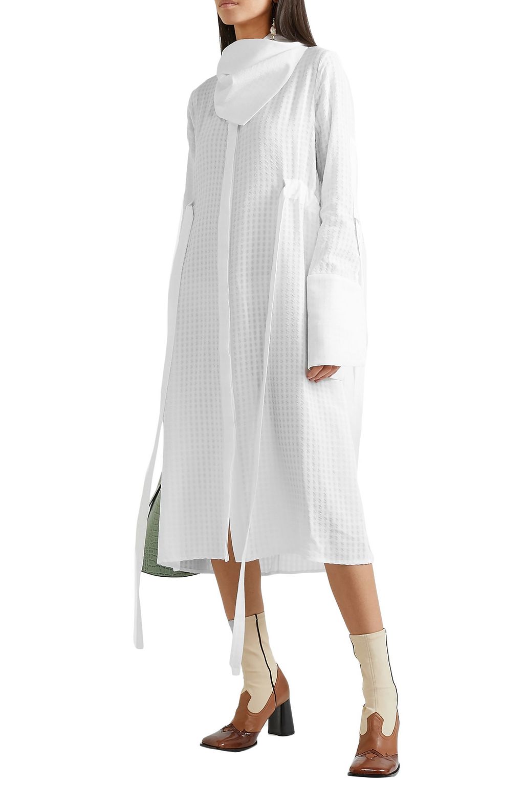 ELLERY Zeni tie-detailed cloqué midi shirt dress