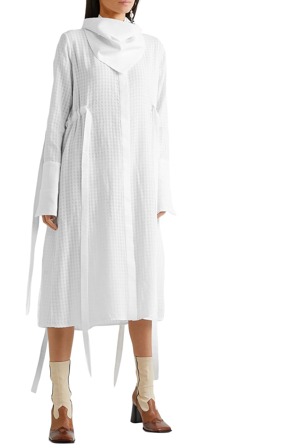 ELLERY Zeni tie-detailed cloqué midi shirt dress