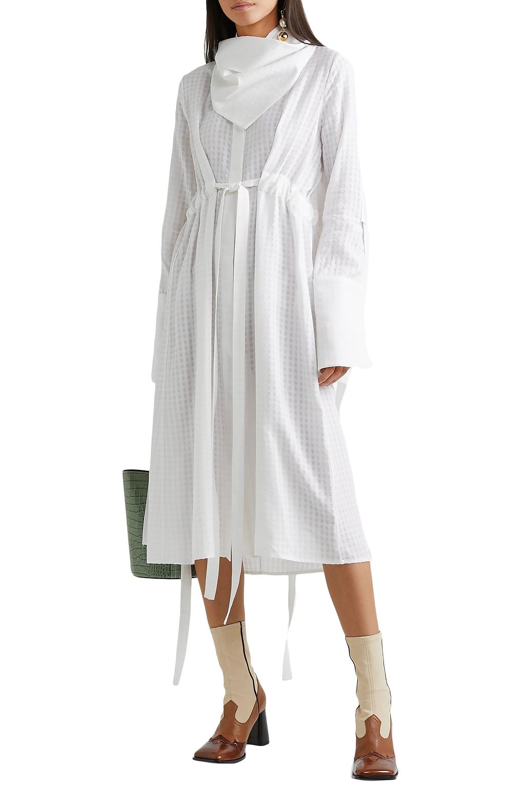 ELLERY Zeni tie-detailed cloqué midi shirt dress
