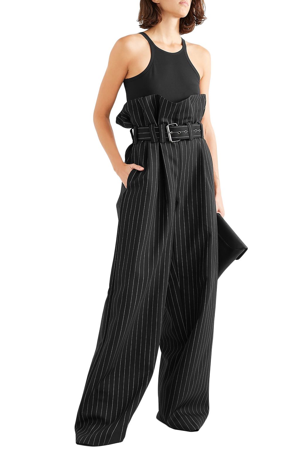 GARETH PUGH Belted pinstriped wool-blend wide-leg pants