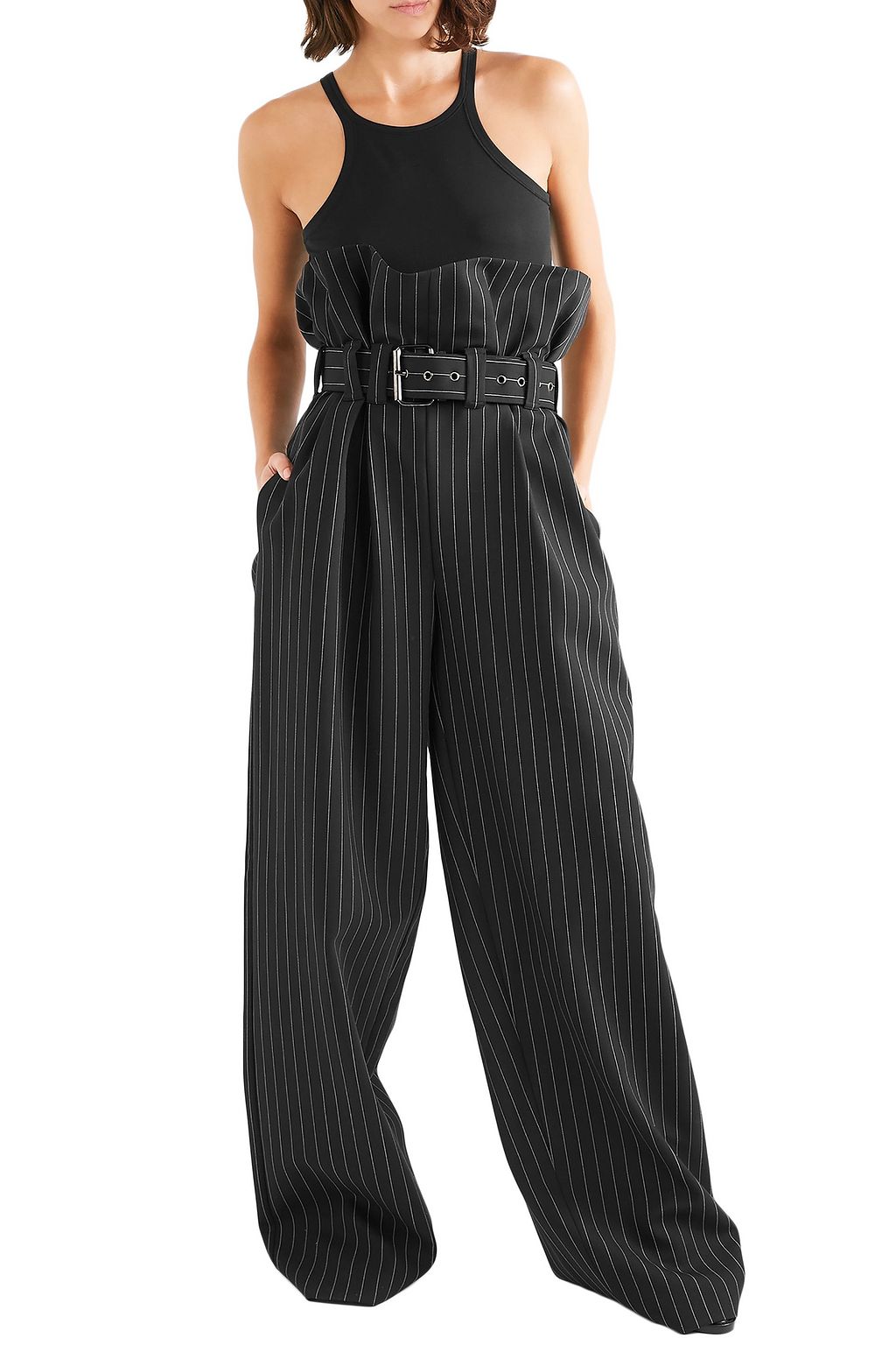 GARETH PUGH Belted pinstriped wool-blend wide-leg pants