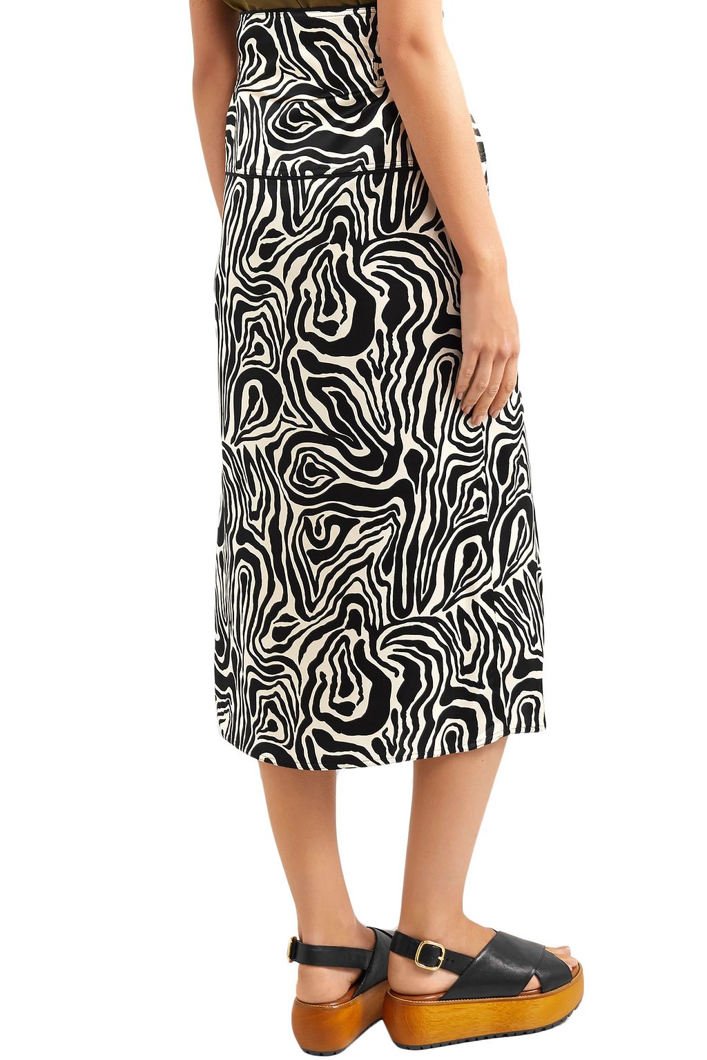 MARNI Zebra-print satin wrap midi skirt