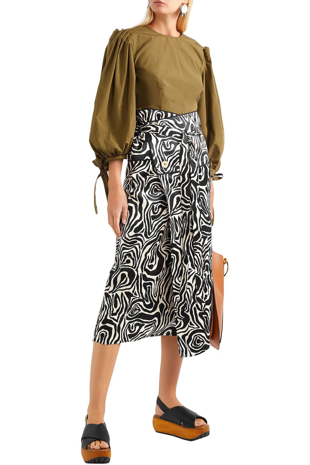 MARNI Zebra-print satin wrap midi skirt