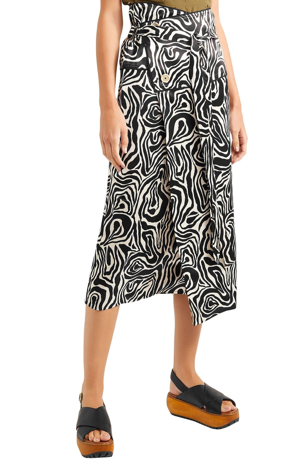 MARNI Zebra-print satin wrap midi skirt