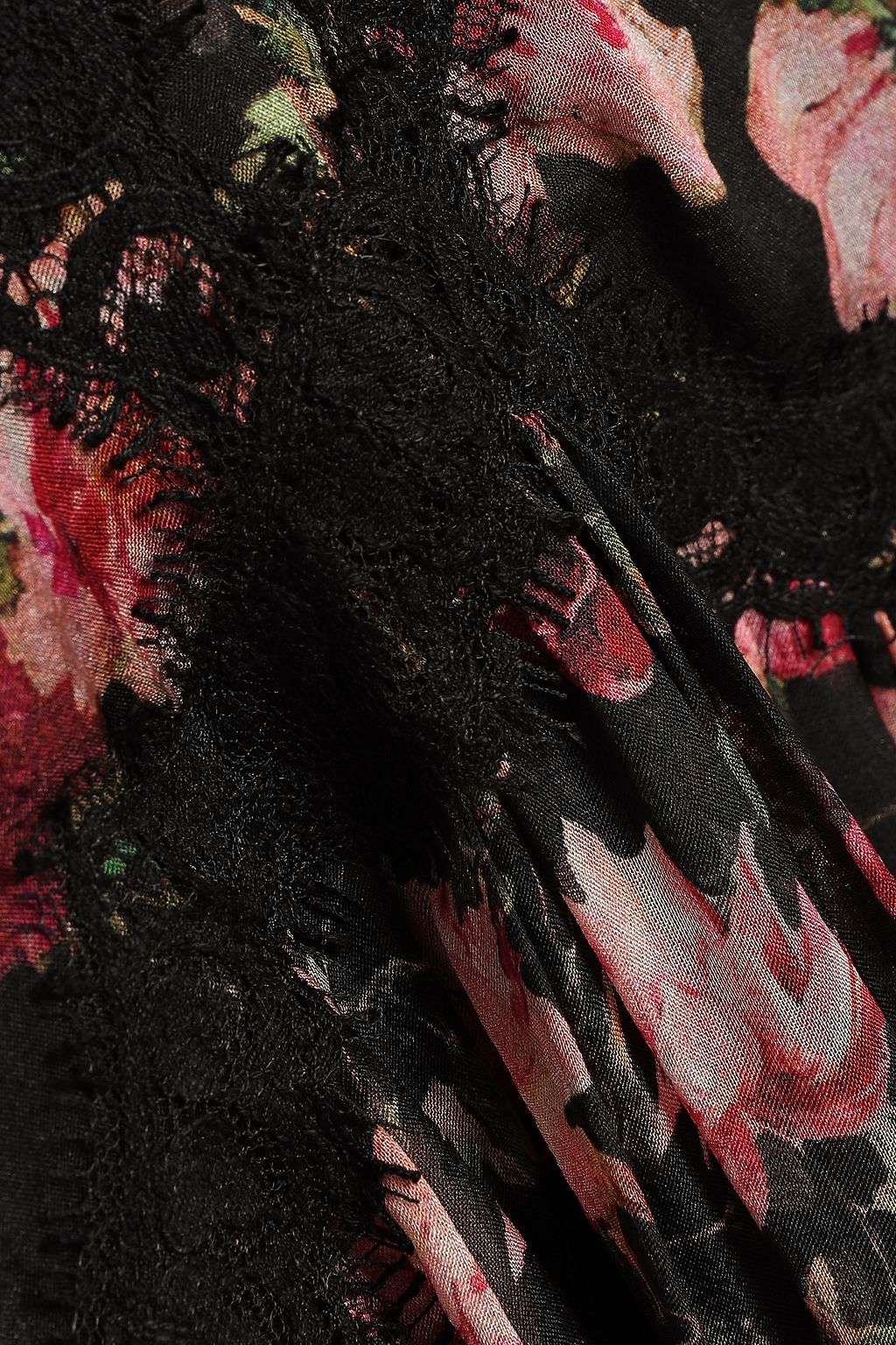 ALBERTA FERRETTI Lace-trimmed tiered floral-print silk-chiffon maxi dress