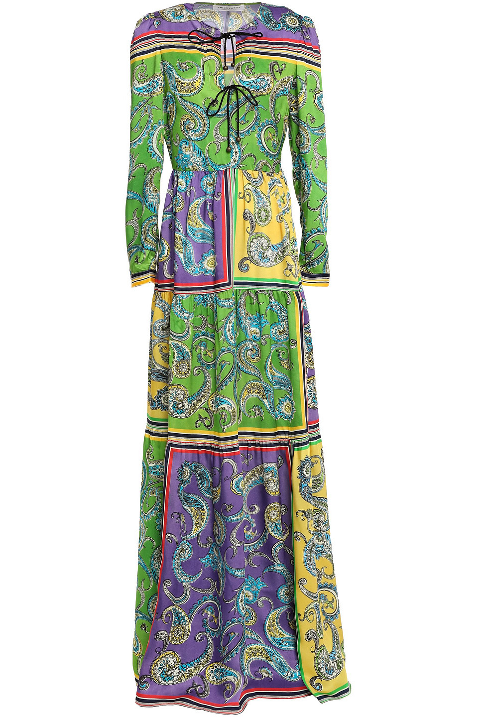 Philosophy Di Lorenzo Serafini Woman Bow-detailed Printed Twill Maxi Dress Green Size 38