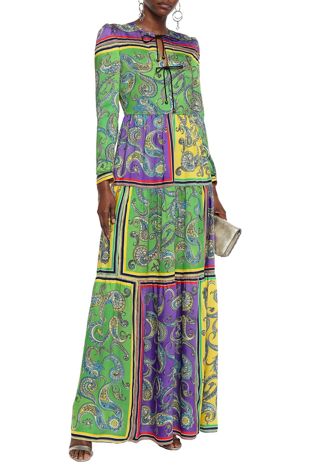 PHILOSOPHY DI LORENZO SERAFINI Bow-detailed printed twill maxi dress
