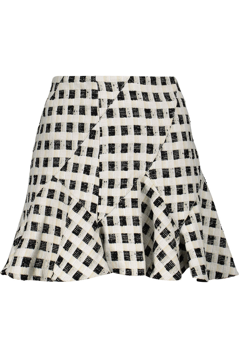 derek lam 10 crosby - ruffled checked cotton-blend tweed mini skirt - black - us 2