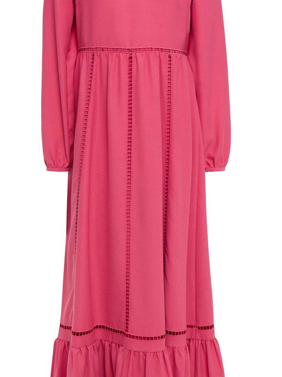lattice-trimmed gathered satin-crepe maxi dress