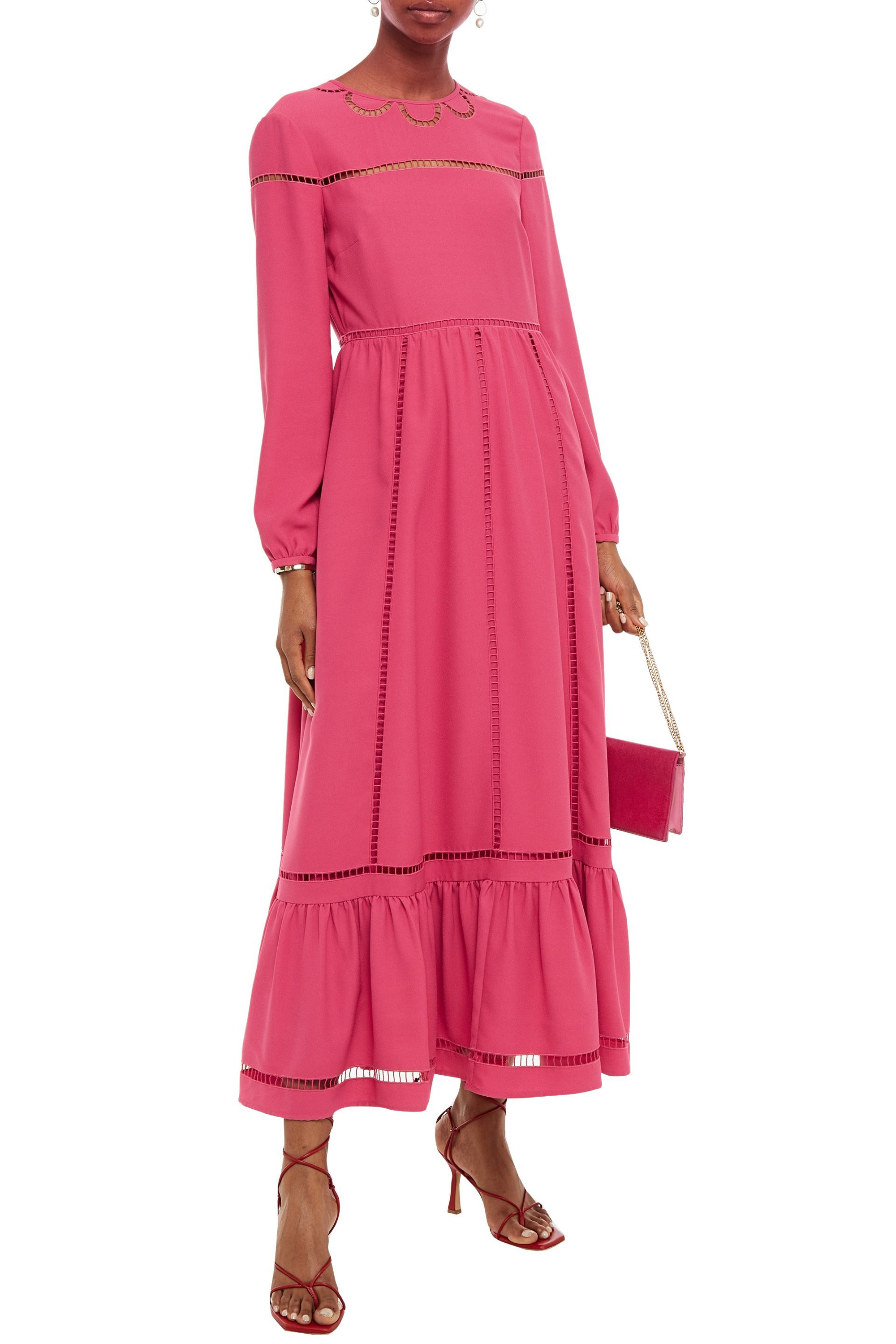 REDValentino Lattice-trimmed gathered satin-crepe maxi dress