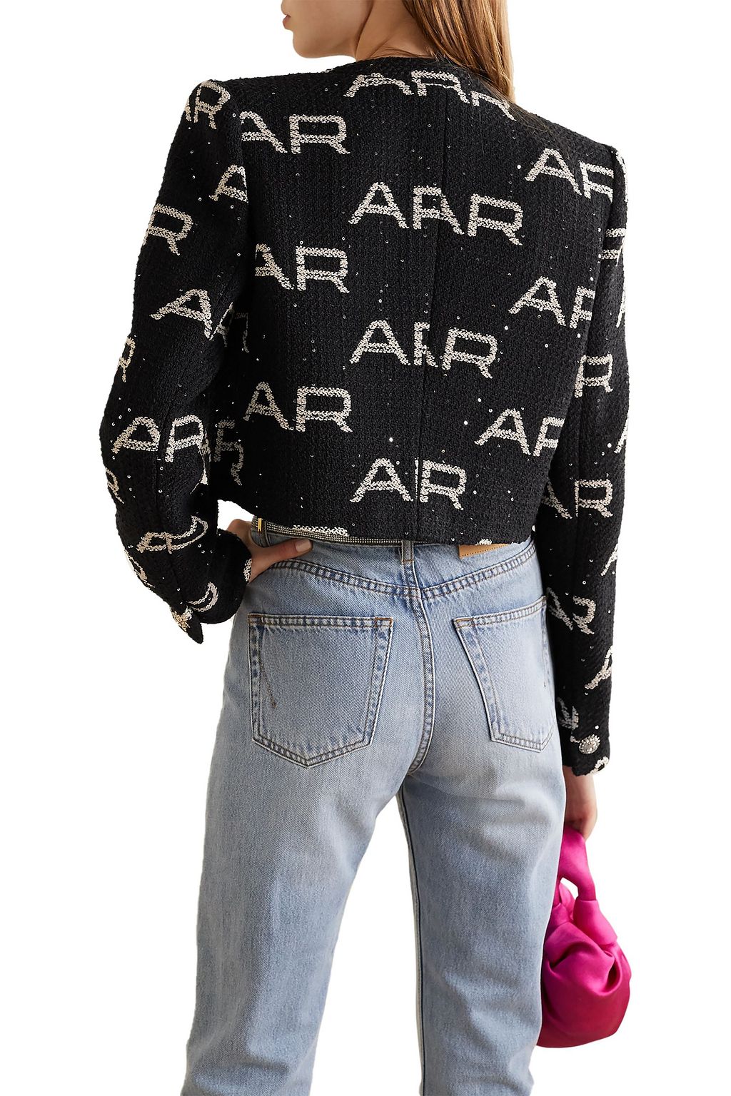 ALESSANDRA RICH Cropped crystal-embellished sequined tweed jacket