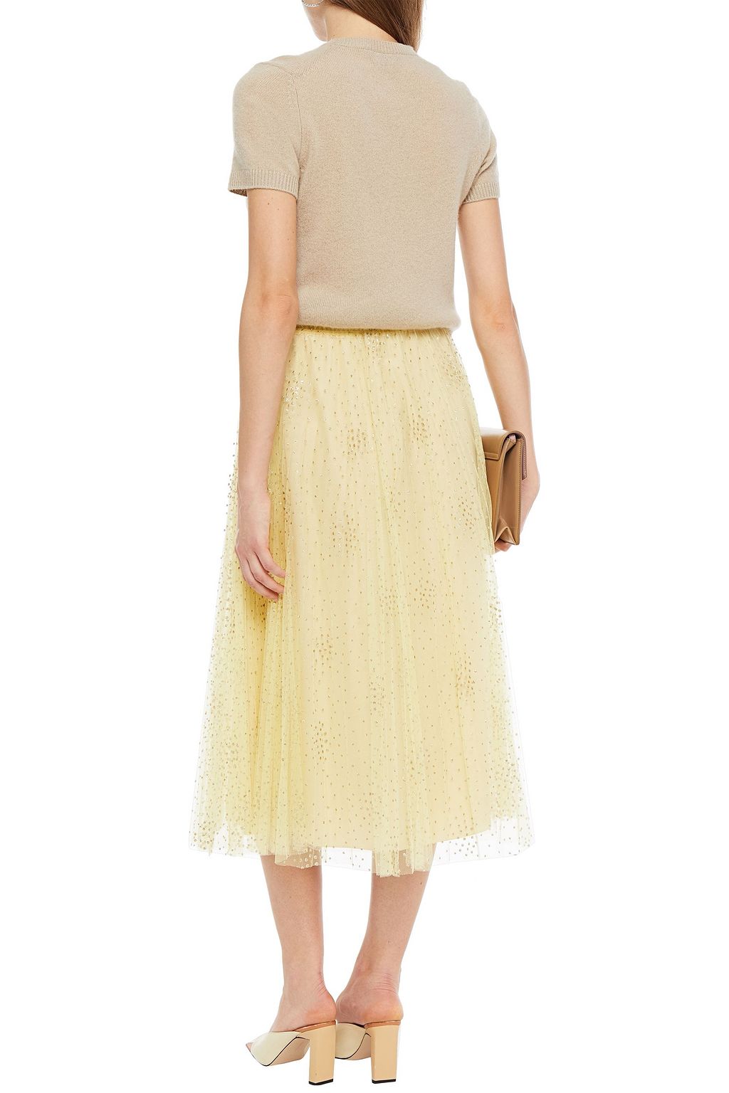REDVALENTINO تنورة متوسطة الطول من التول المرن المزيّن بحلى متلألئة وبتصميم ملموم