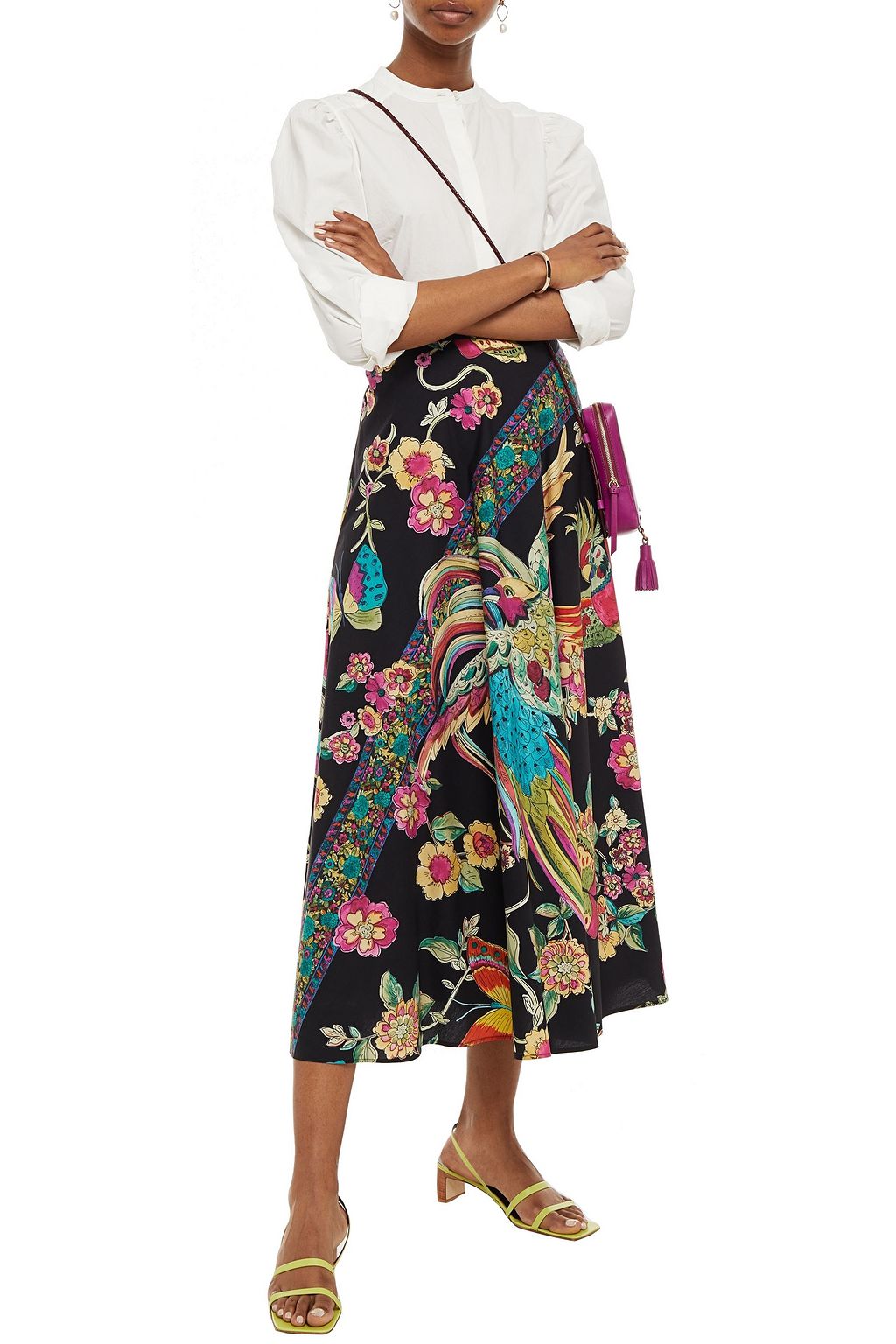 REDVALENTINO Printed cotton-poplin midi skirt