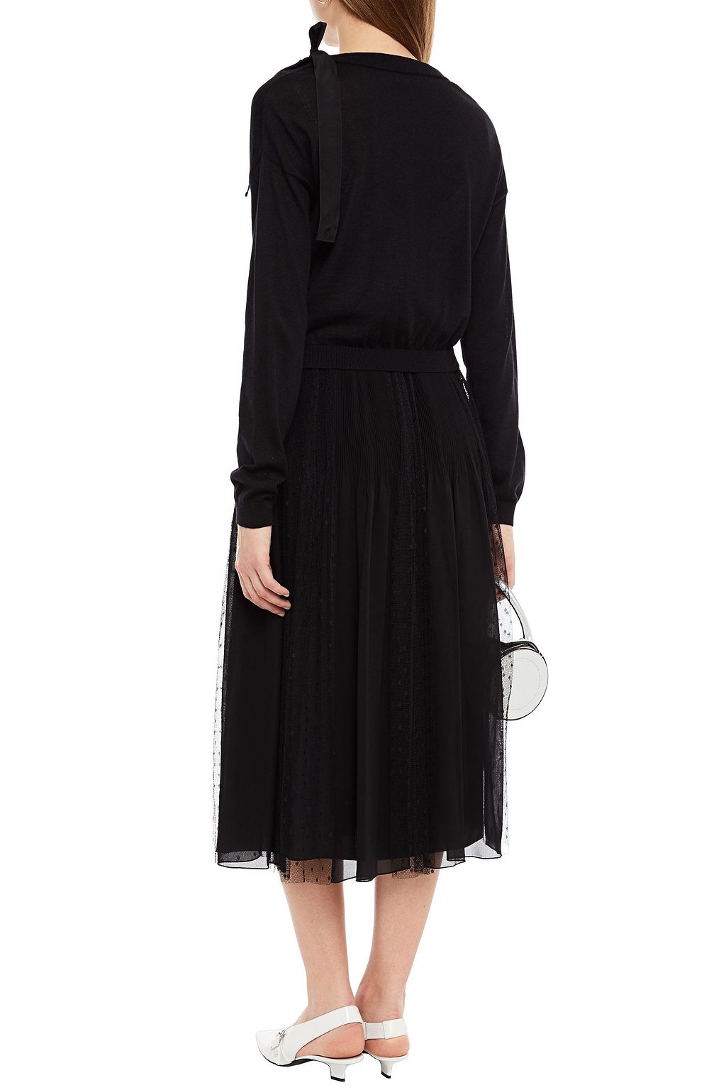 REDVALENTINO Gathered point d'esprit-paneled chiffon midi skirt