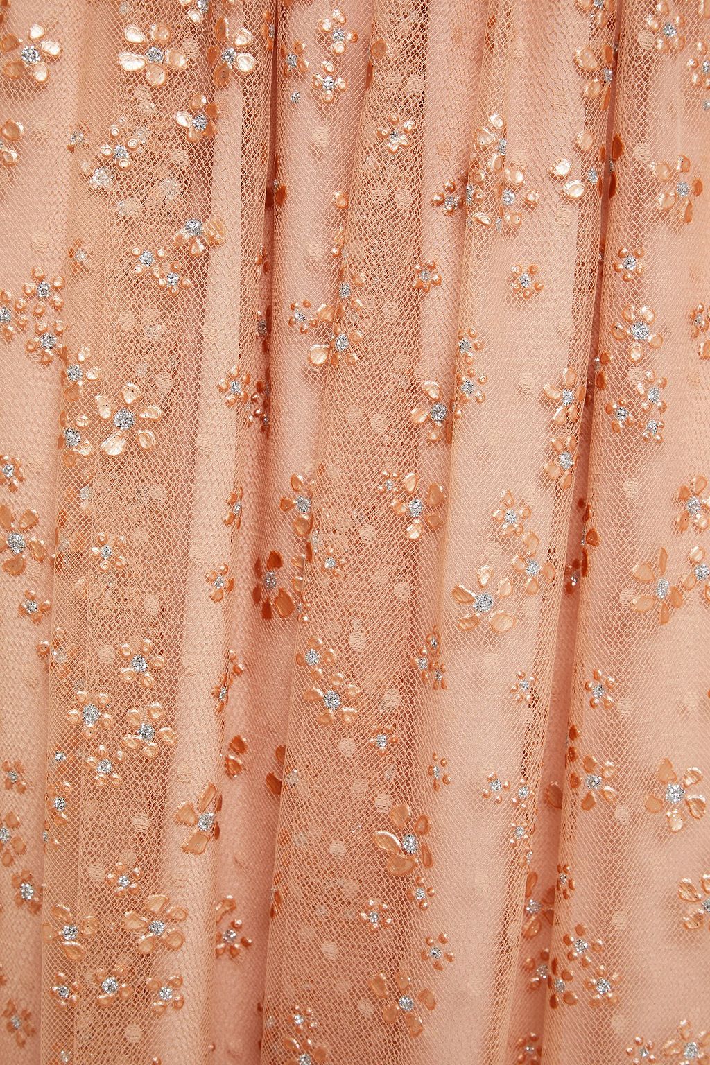 REDVALENTINO Glittered floral-print point d'esprit midi skirt