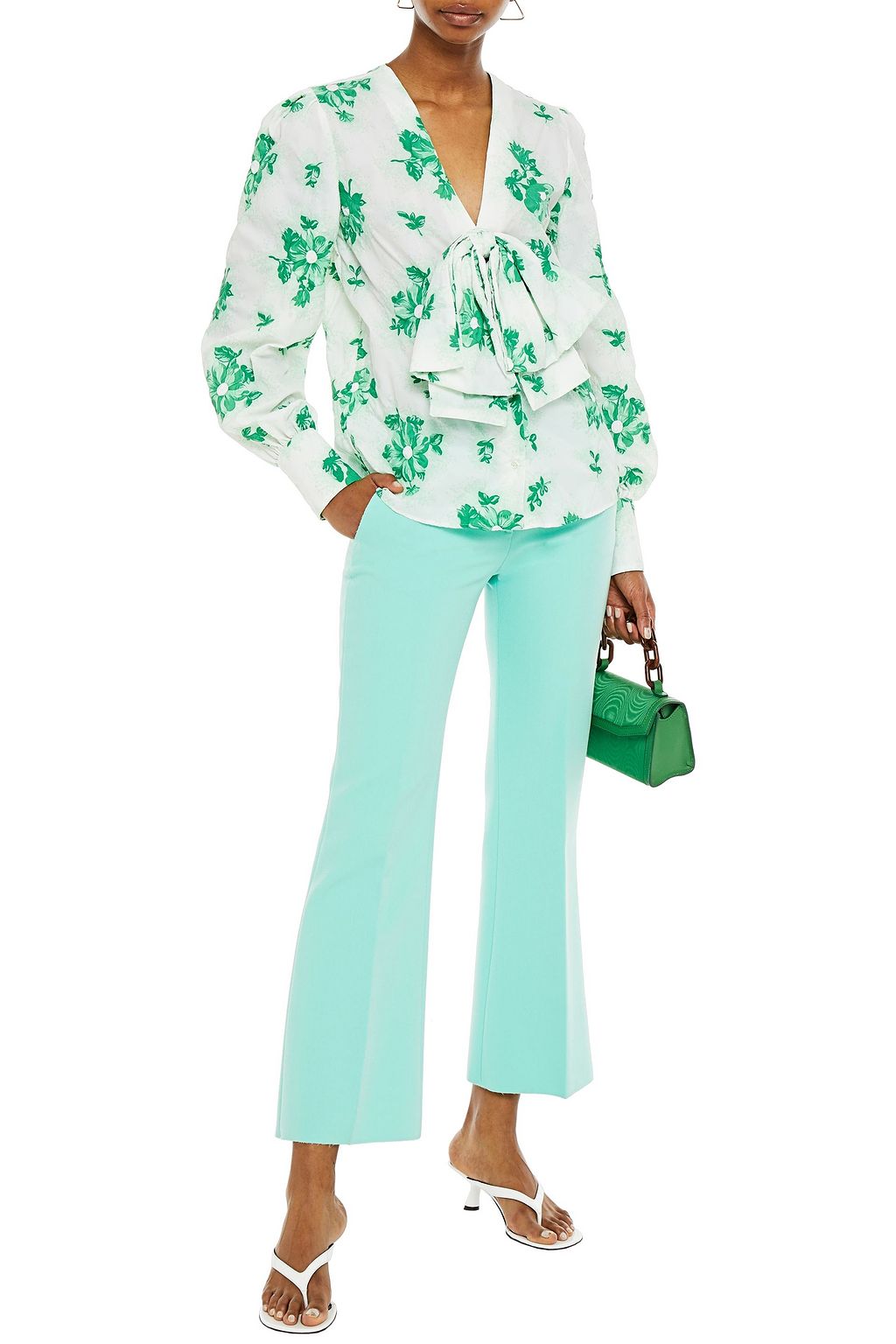 MSGM Bow-embellished floral-print taffeta blouse