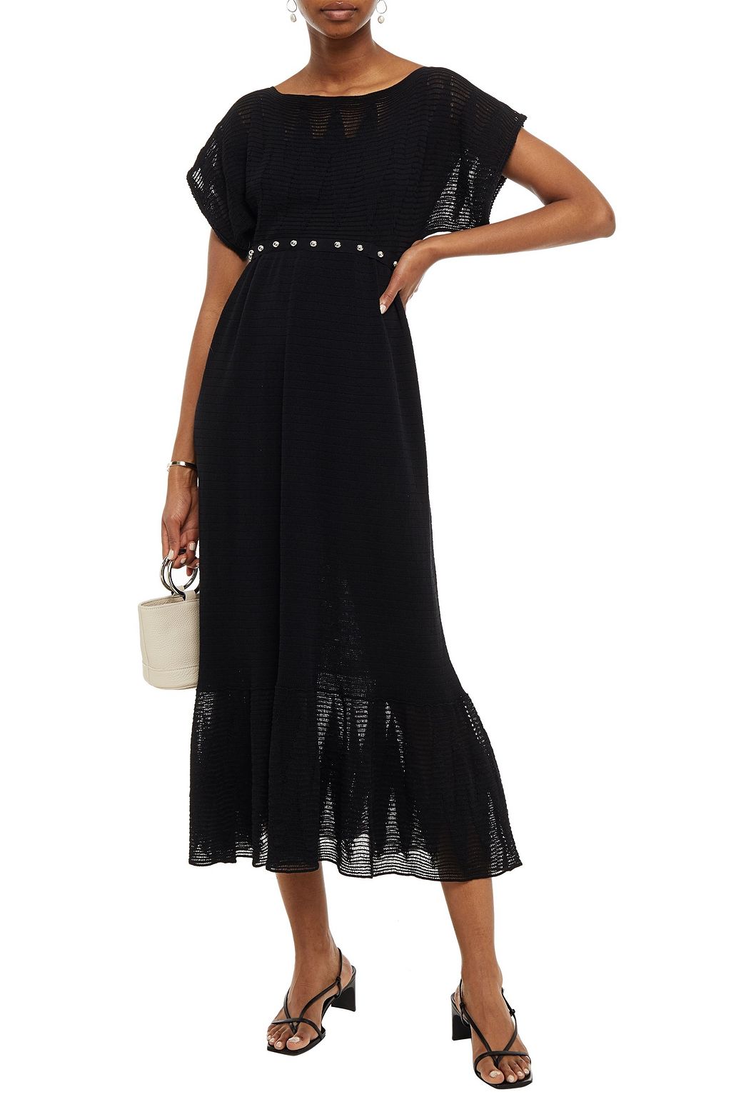 REDVALENTINO Studded crochet-knit cotton midi dress