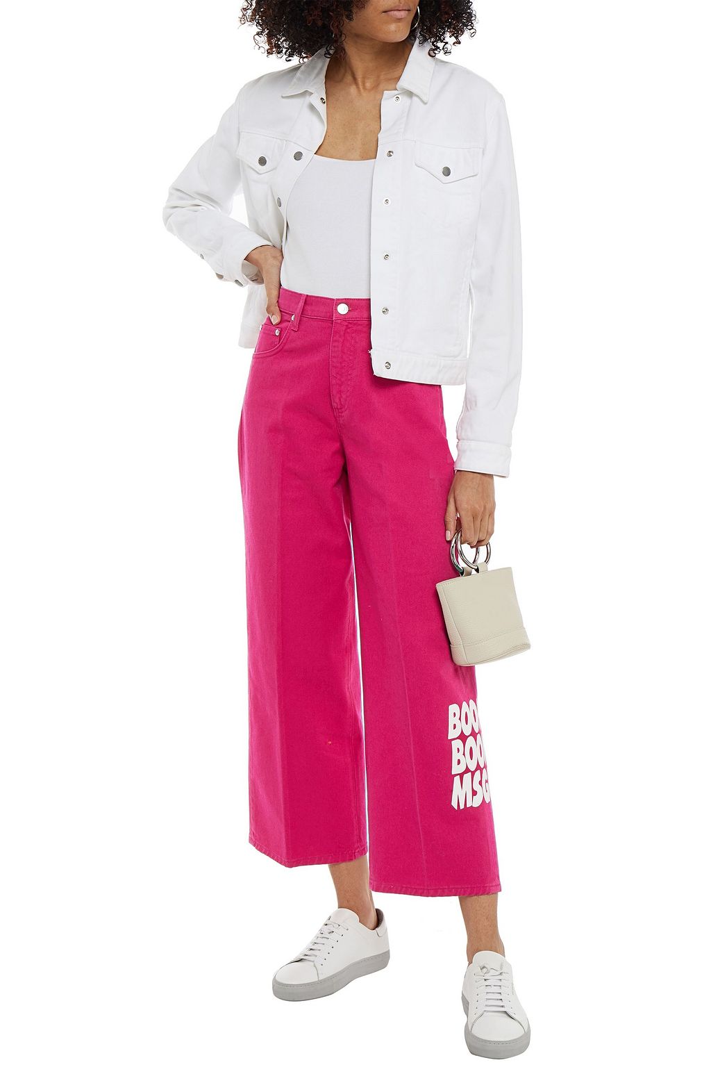 MSGM Cropped printed high-rise wide-leg jeans