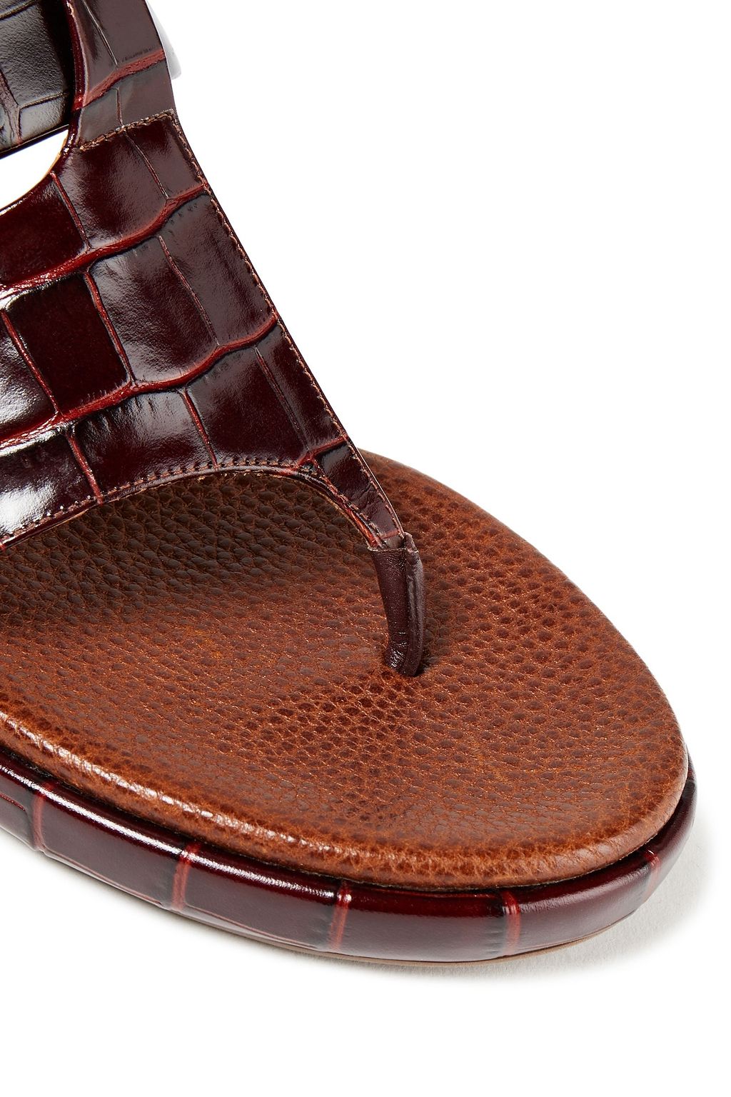 CHLOÉ Buckle-embellished croc-effect glossed-leather slides
