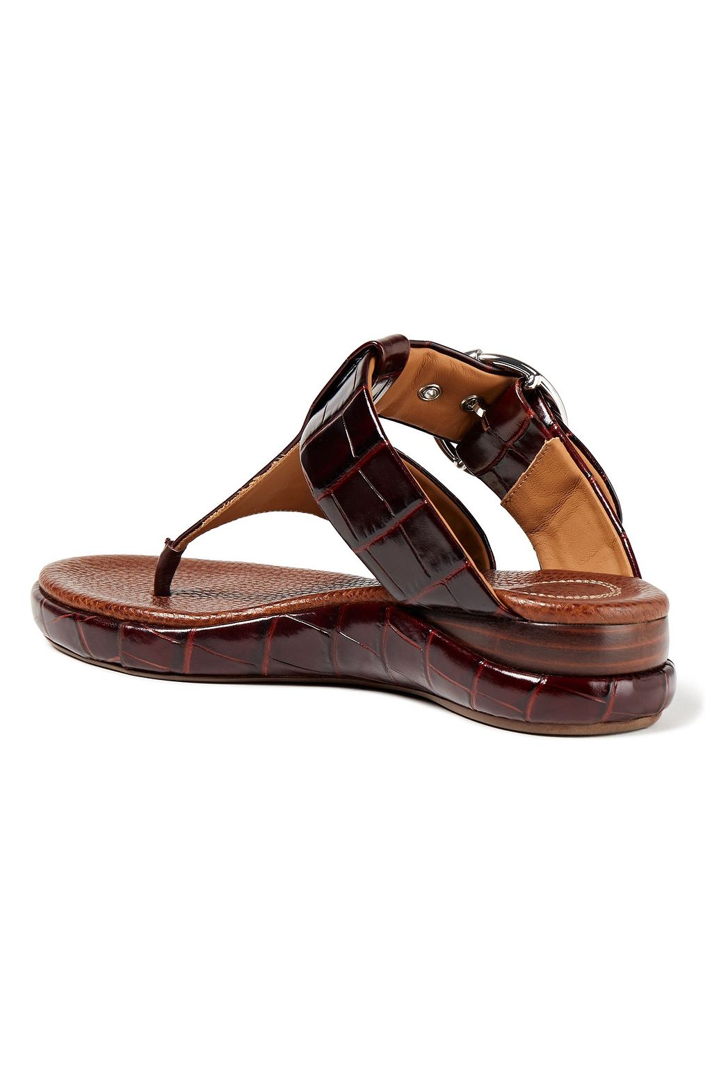 CHLOÉ Buckle-embellished croc-effect glossed-leather slides