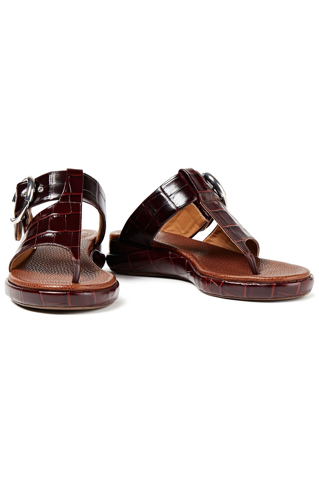 CHLOÉ Buckle-embellished croc-effect glossed-leather slides