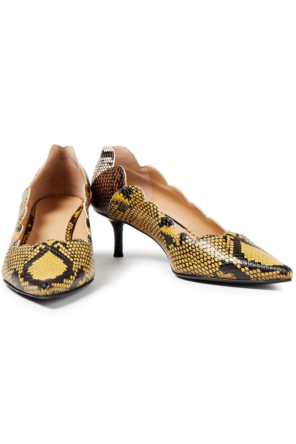 CHLOÉ Scalloped snake-effect leather pumps