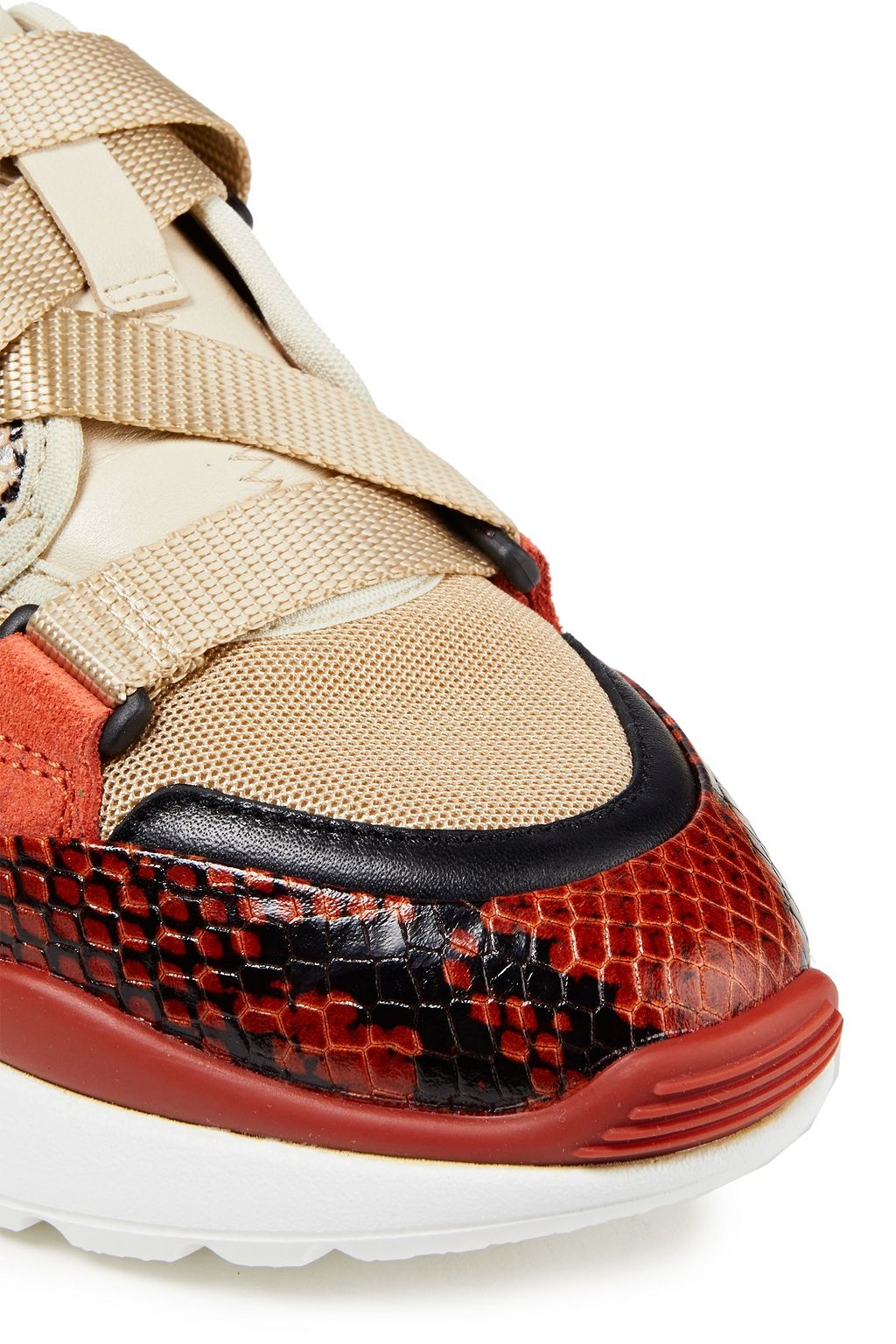 CHLOÉ Suede-trimmed snake-effect leather and mesh sneakers