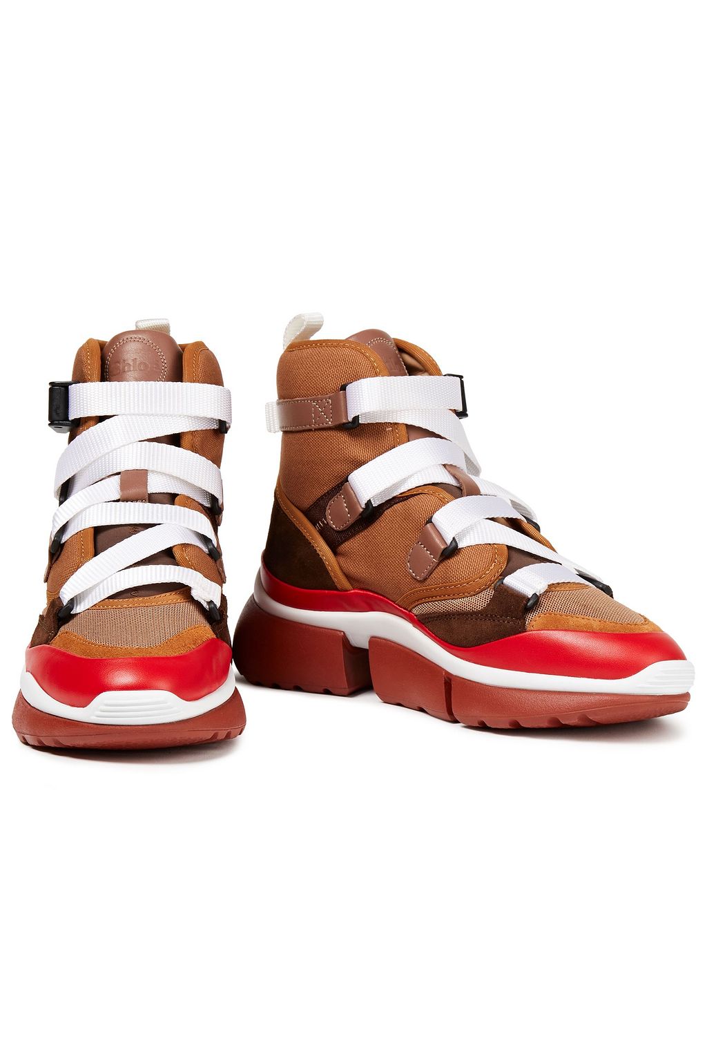 CHLOÉ Sonnie leather, suede and mesh high-top sneakers