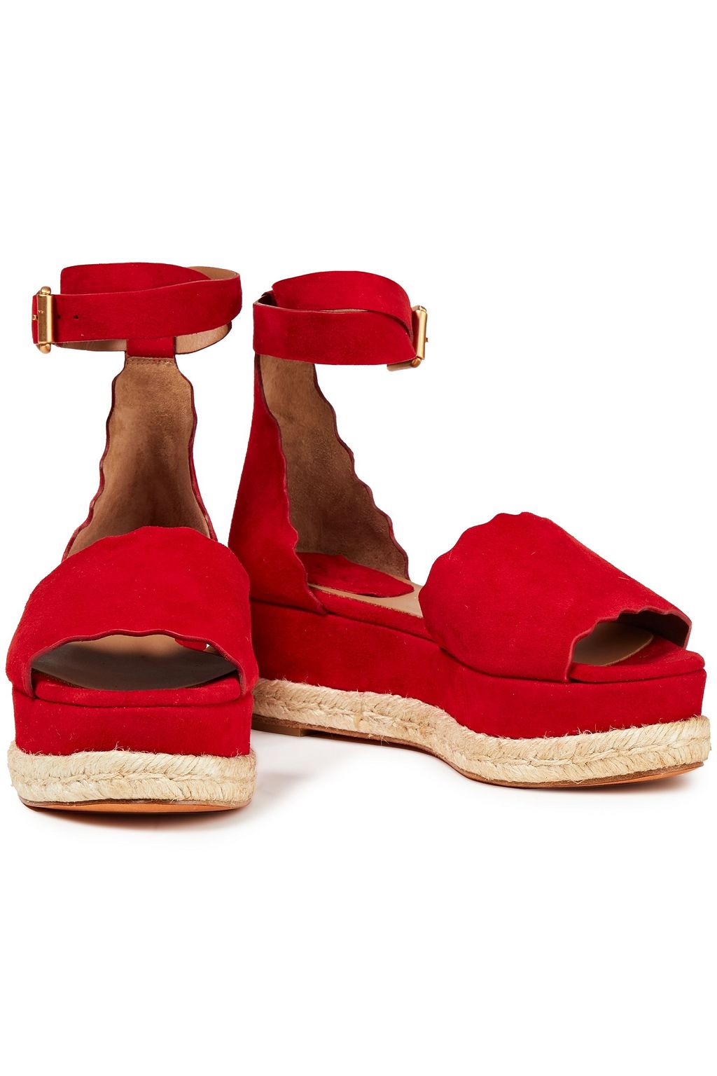 CHLOÉ Lauren scalloped suede espadrille platform sandals