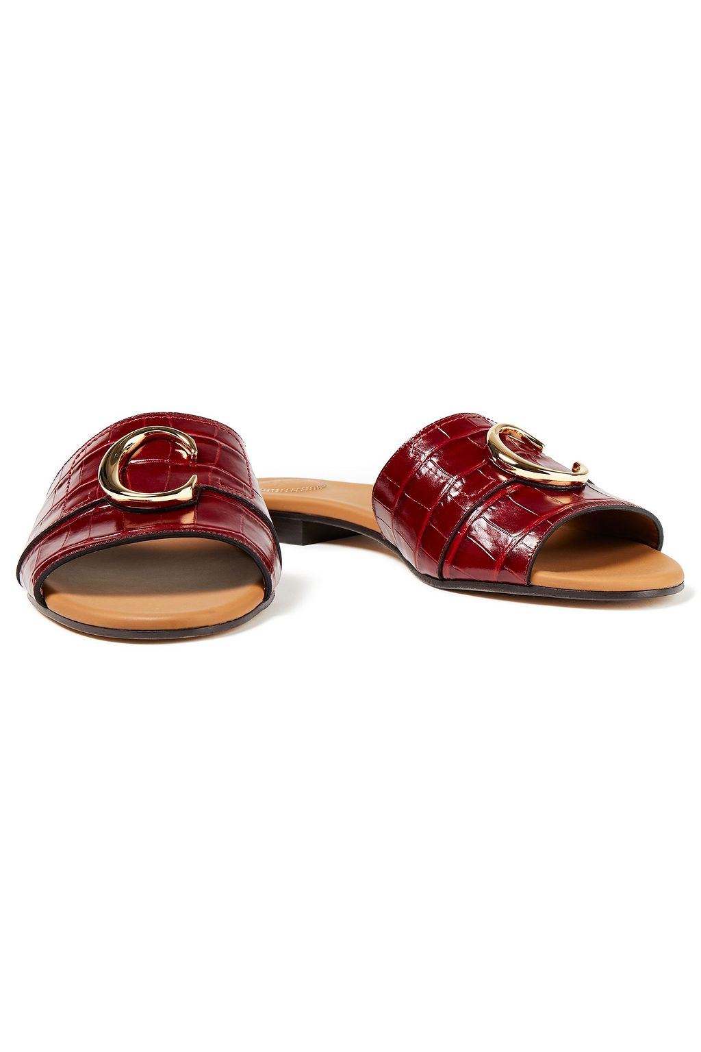 CHLOÉ Embellished croc-effect leather slides