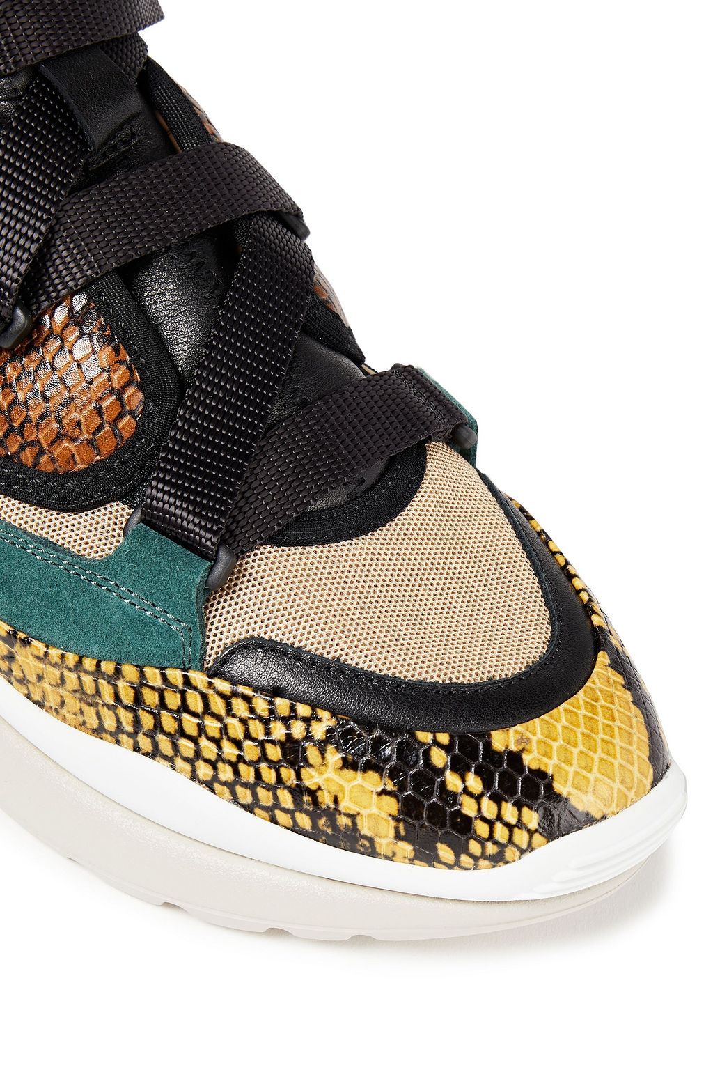 CHLOÉ Snake-effect leather and mesh sneakers