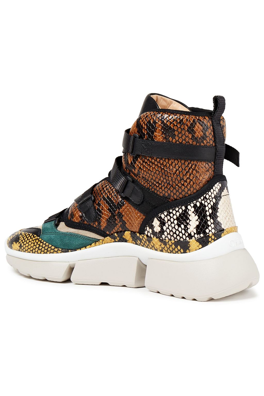 CHLOÉ Snake-effect leather and mesh sneakers