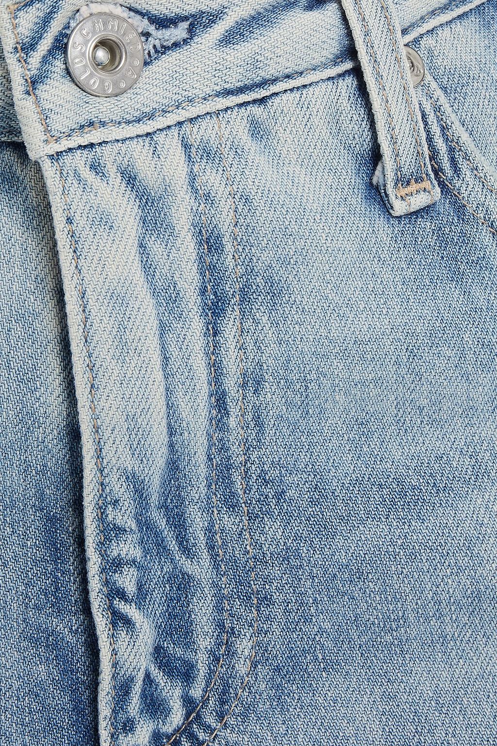 AG JEANS Cropped distressed high-rise straight-leg jeans
