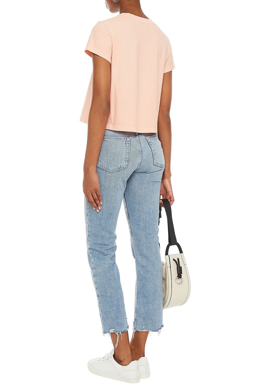 AG JEANS Cropped distressed high-rise straight-leg jeans