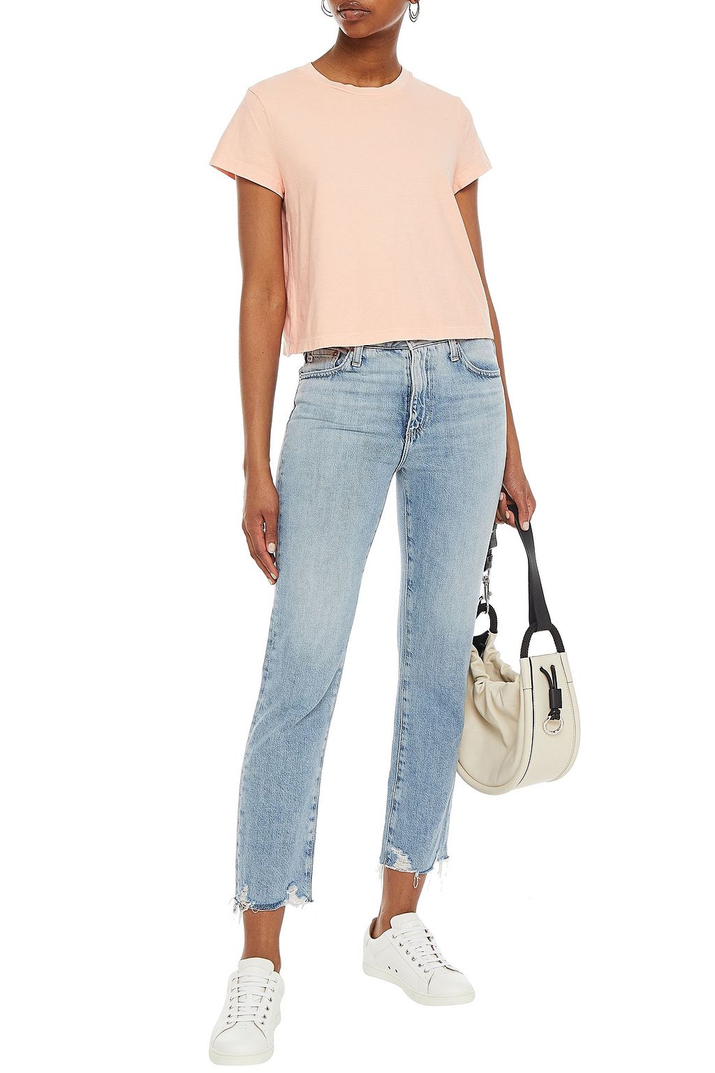 AG JEANS Cropped distressed high-rise straight-leg jeans