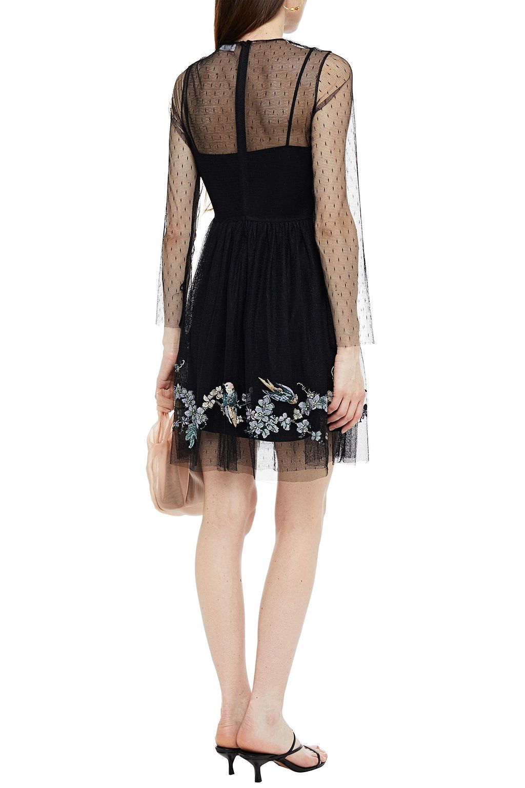 REDVALENTINO Embroidered gathered point d'esprit mini dress