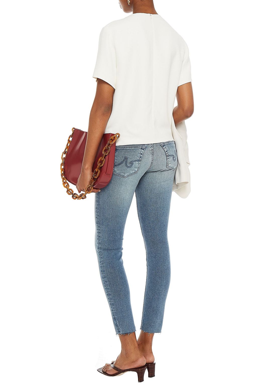 AG JEANS Cropped distressed mid-rise skinny jeans