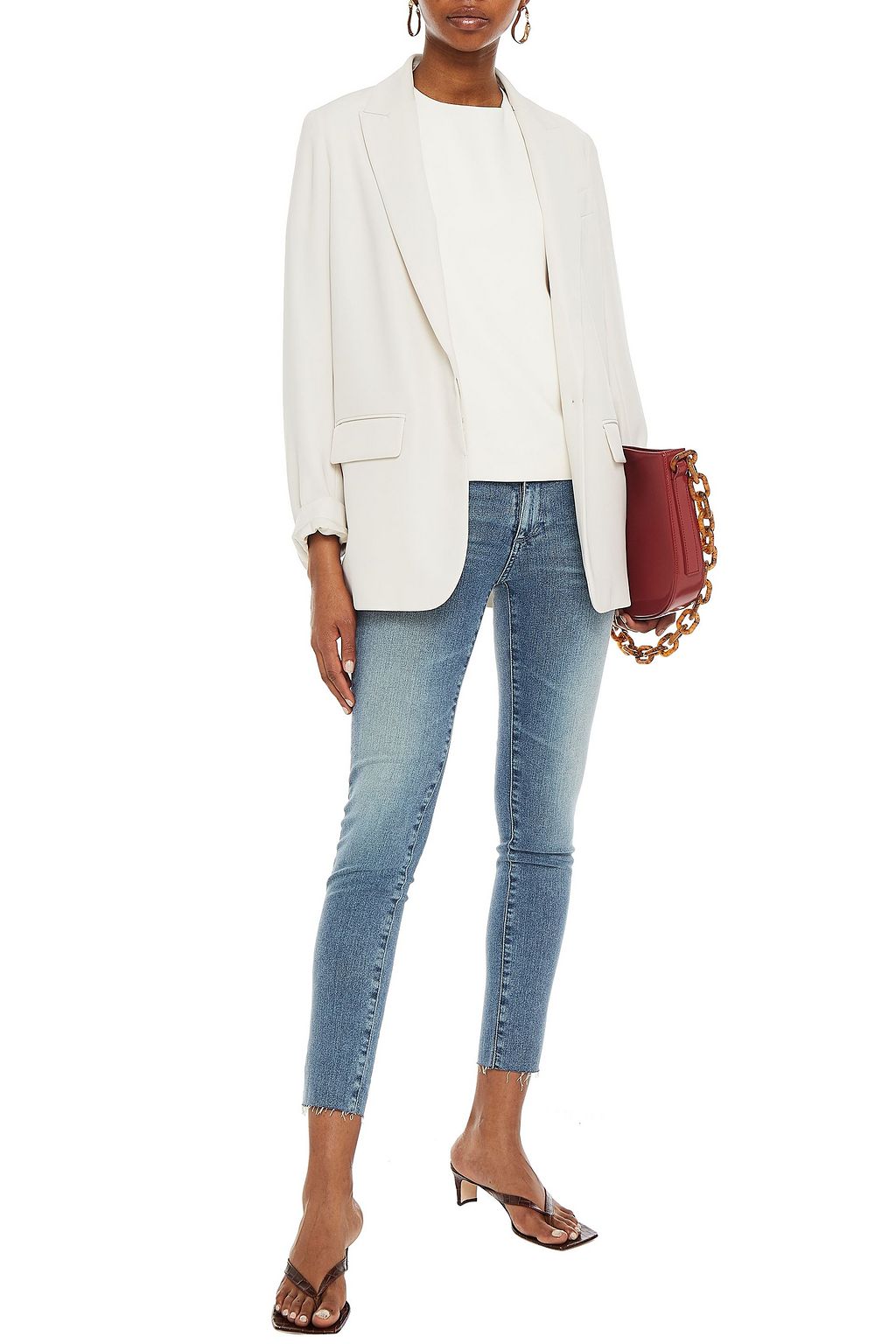 AG JEANS Cropped distressed mid-rise skinny jeans