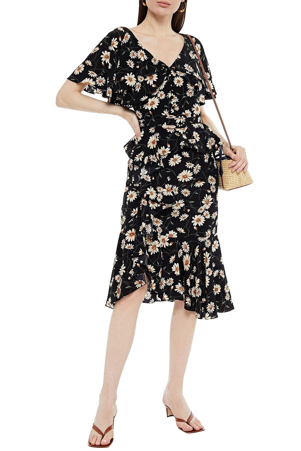 MICHAEL KORS COLLECTION Gathered floral-print crepe de chine dress